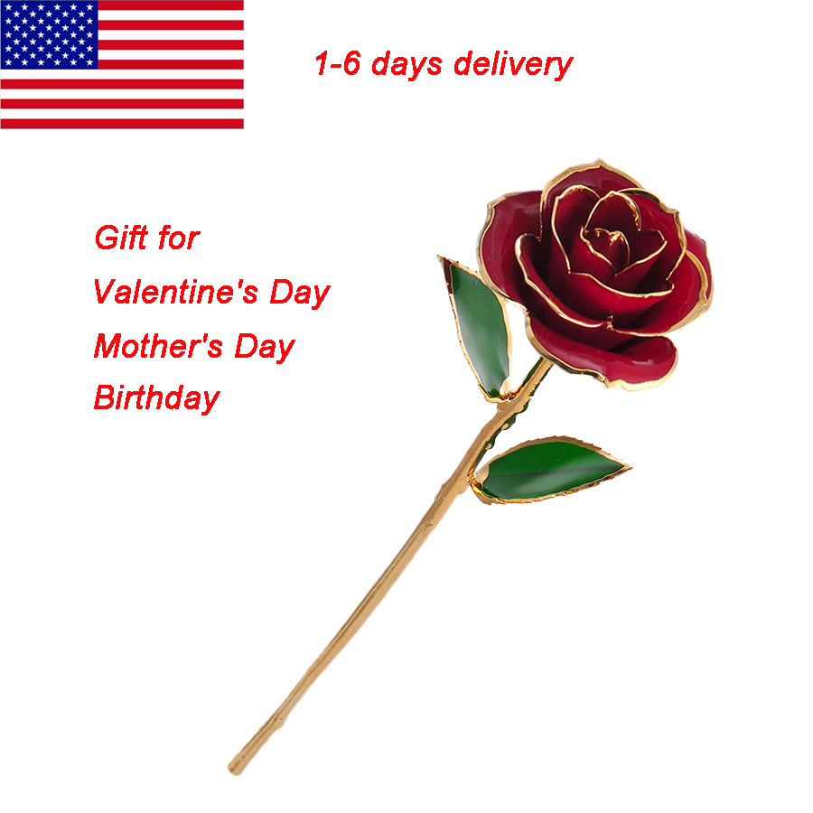 Love Forever Long Stem Dipped 24k Gold Foil Trim Decorative Rose Gift Purple【US】