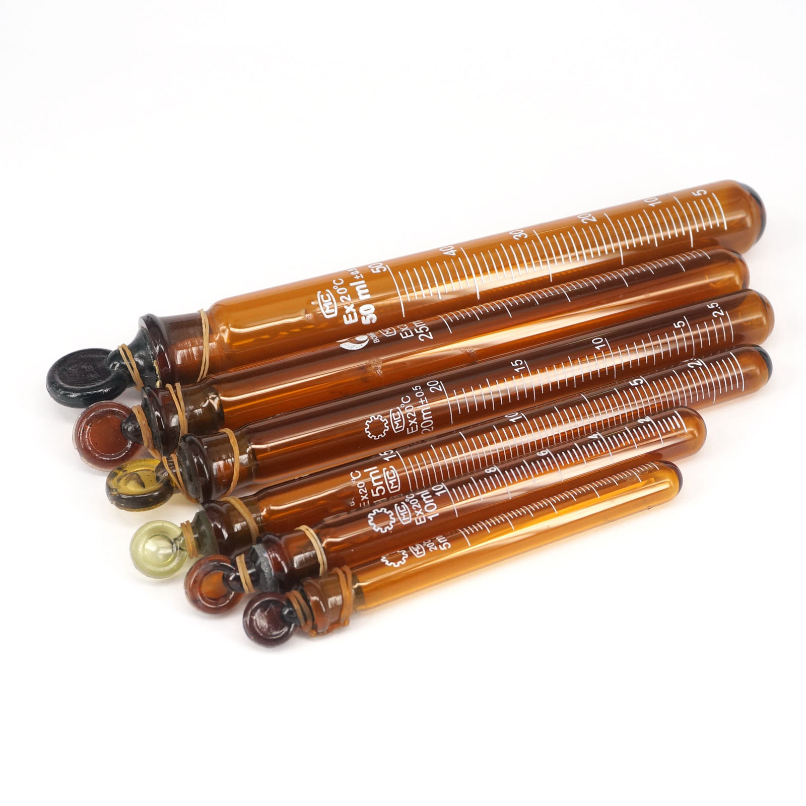 5/10/20/15/25/50ml Graduated Lab Brown Glass Test Tube Round Bottom