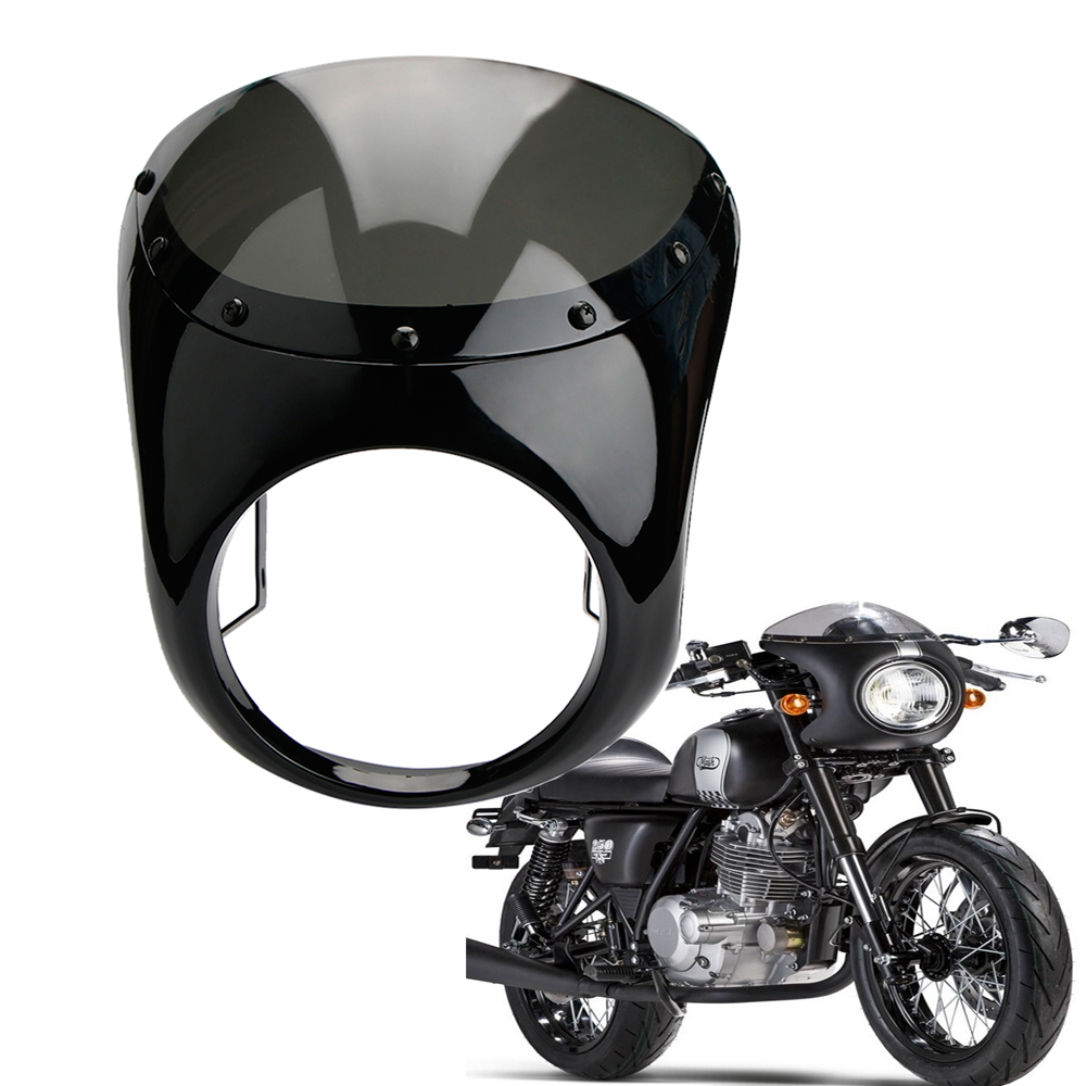 thumbnail image 2 of 7" Round Headlight Retro Handlebar Fairing Windshield For Harley Cafe Racer - ABS 2 of 4
