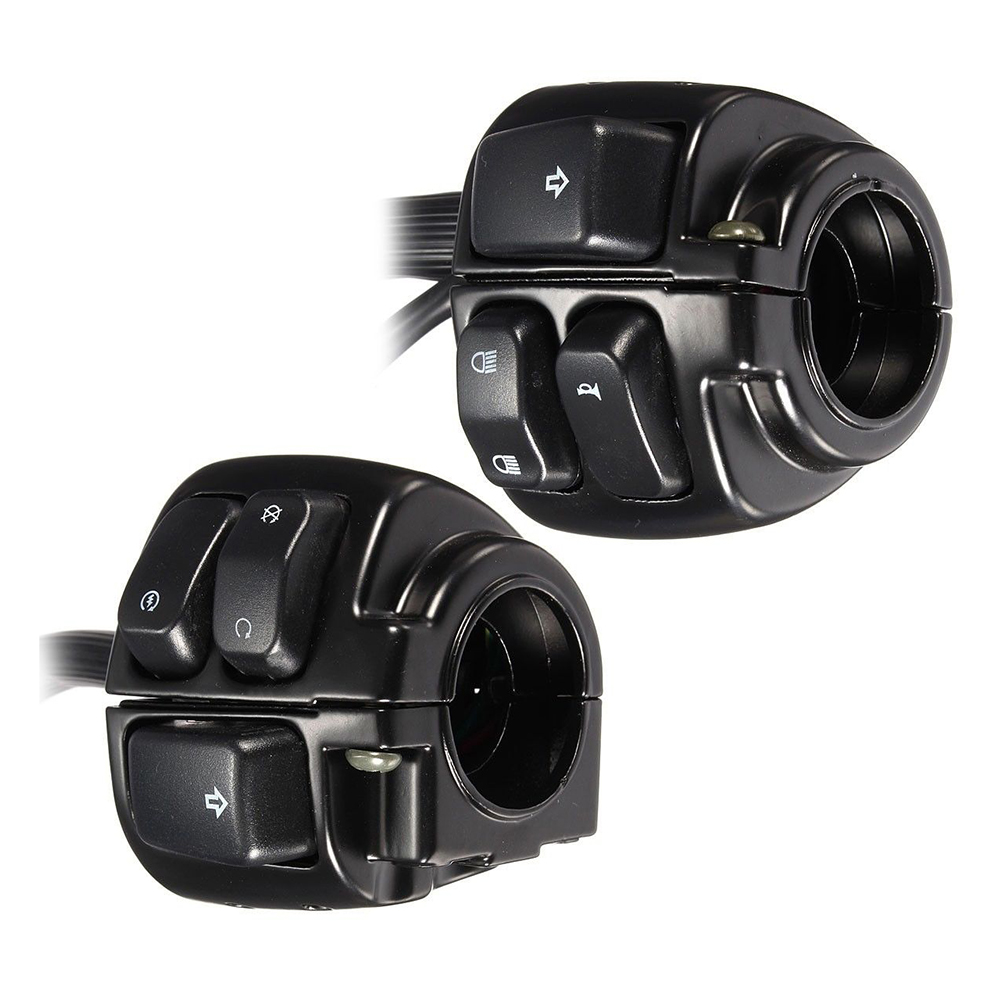 Pair 1" 25mm Motorcycle Handlebar Control Switches + Wiring Harness for