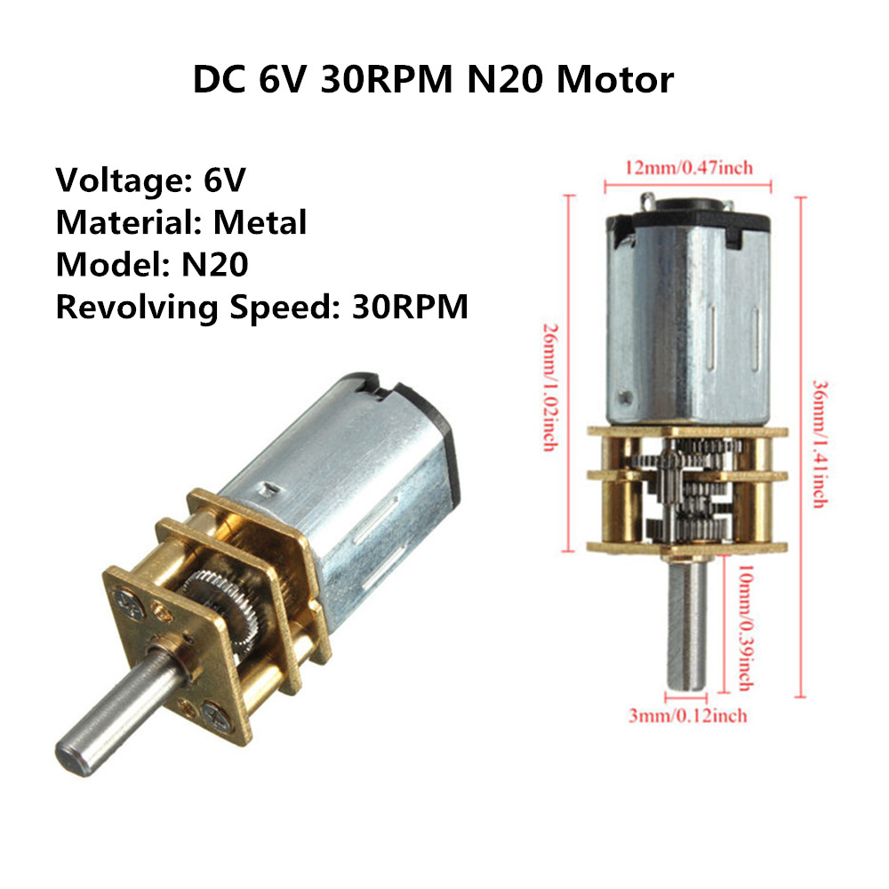 Micro Speed Reduction Gear Motor with Metal Gearbox Wheel DC 6V 30RPM