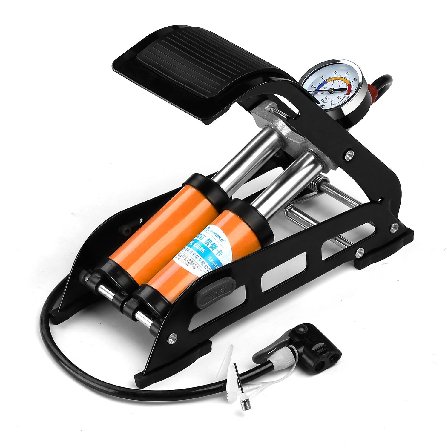 Alloy Steel Twin Cylinder Foot Pump Dual-Cylinder Bike Pump with Gauge Valve