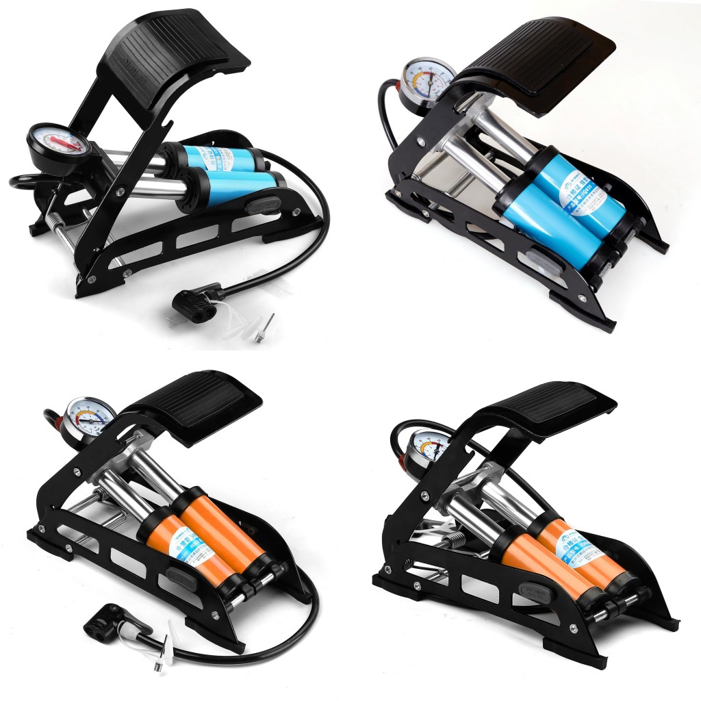 Alloy Steel Twin Cylinder Foot Pump Dual-Cylinder Bike Pump with Gauge Valve