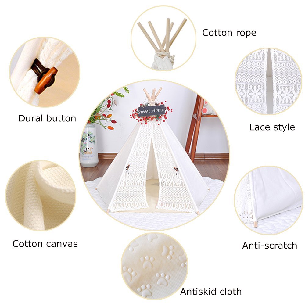 PLAYDOPet Dog Cat Play House Portable Washable Bed Lace Puppy Kitten Kennel Tent
