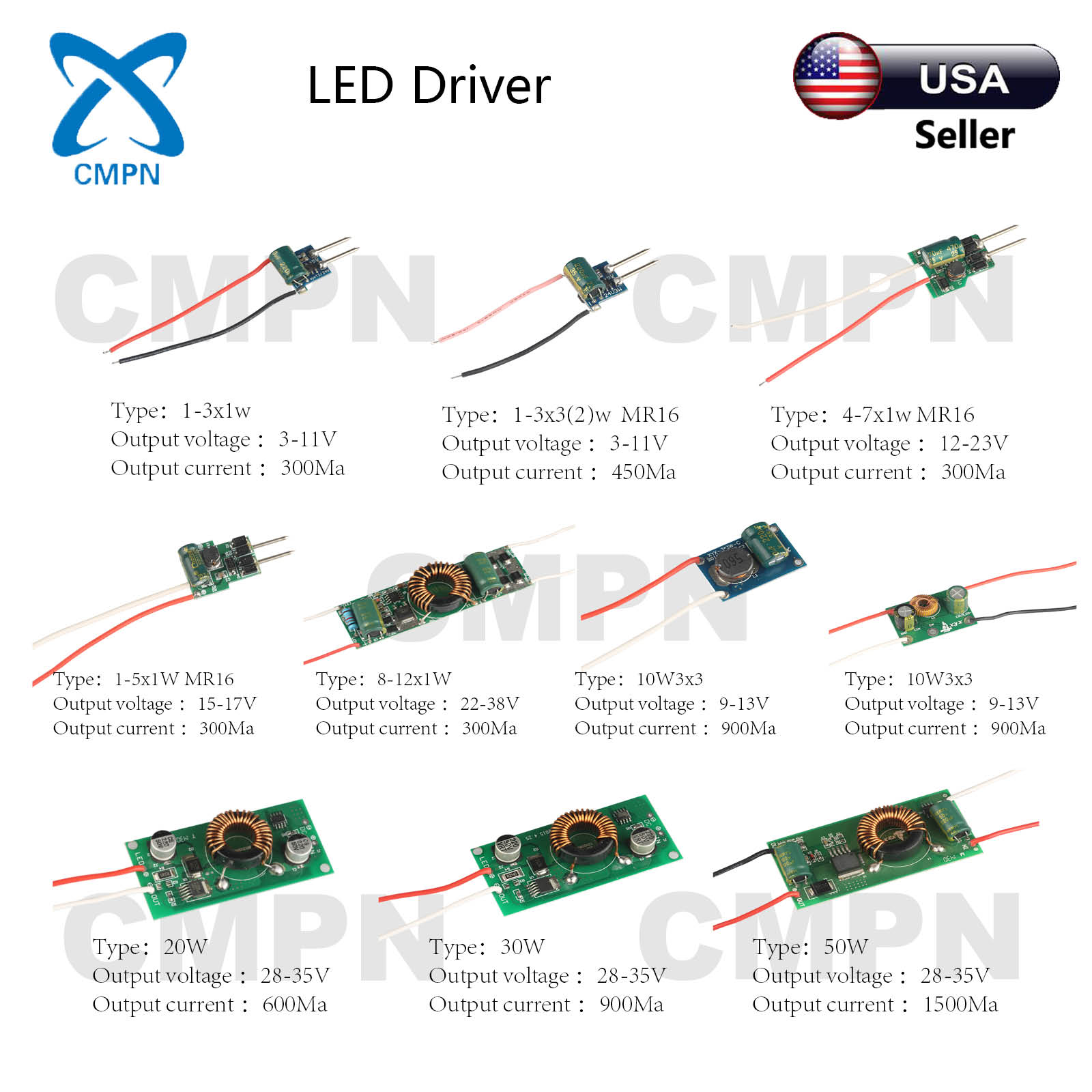 3w 5w 10w 20w 30w 50w high power led driver supply ac 12 24v