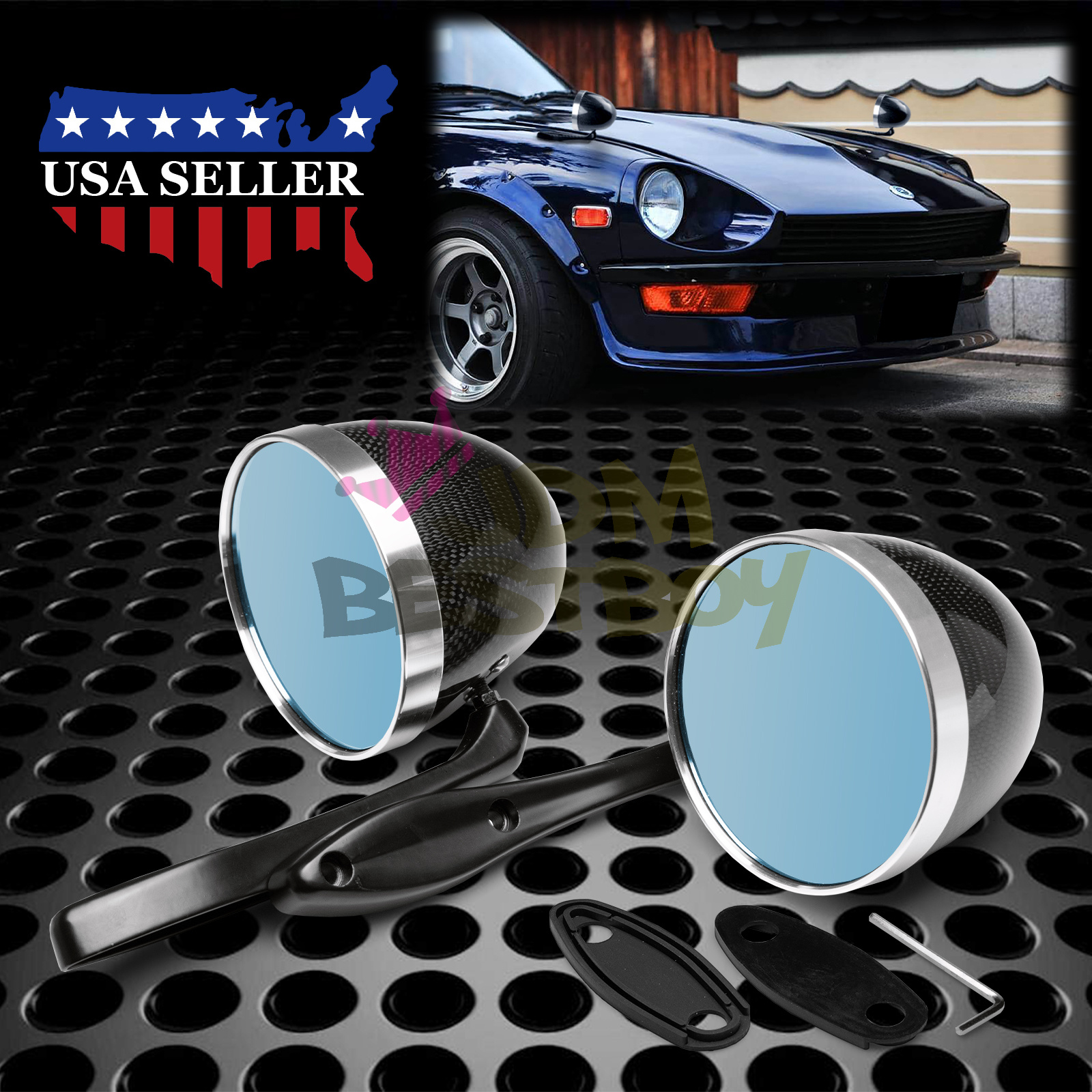 Universal Real Carbon Fiber Hotrod Muscle Car Vintage Side Mirror