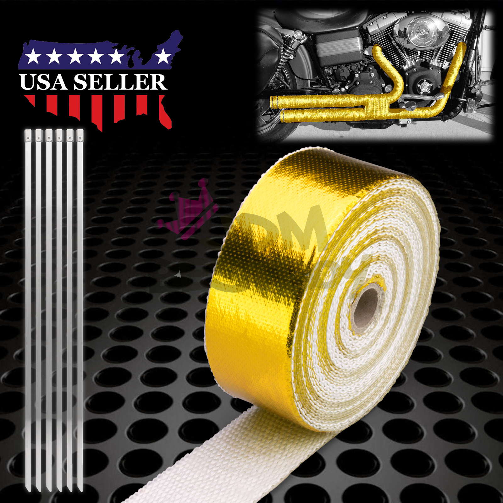 Gold Exhaust Pipe Insulation Thermal Heat Wrap 2" x 50