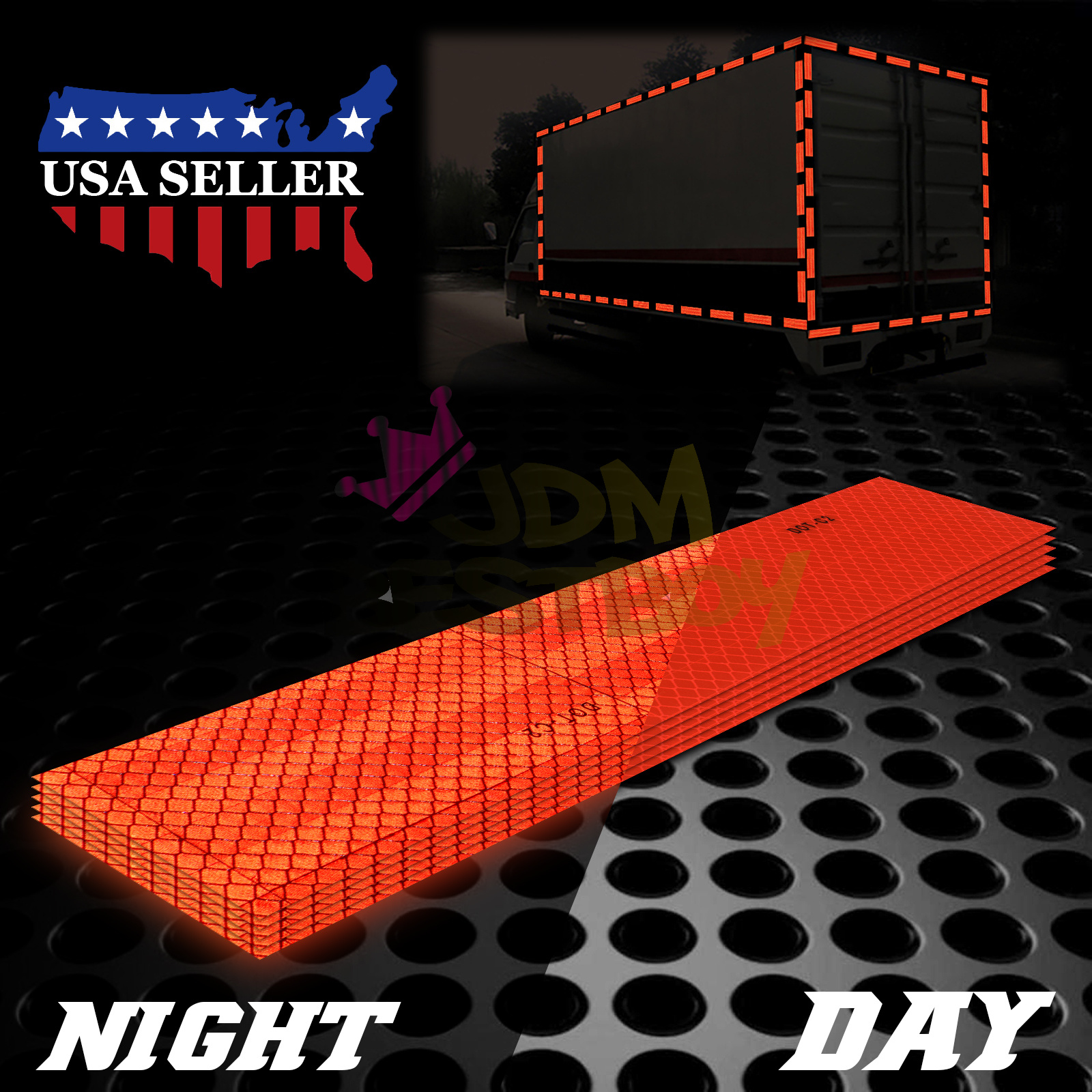 Orange DOT-C2 Conspicuity Reflective Tape Strip 1 Foot Safety Warning Trailer RV