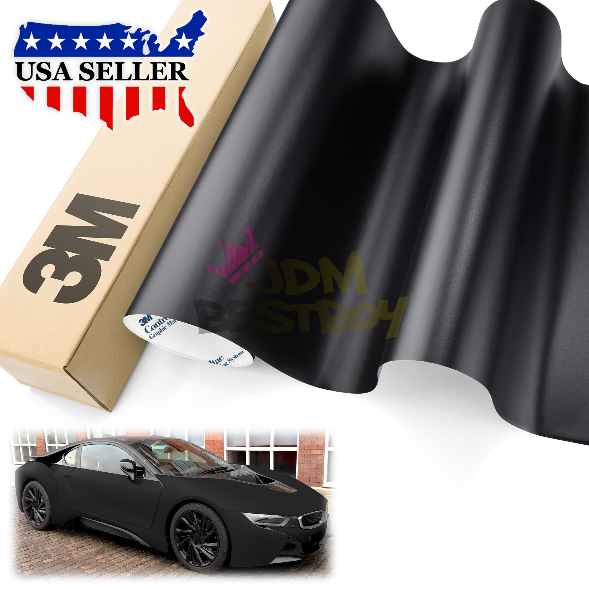 Genuine 3M Gloss & Matte Black Vinyl Wrap Auto Sticker Film Decal Bubble Free