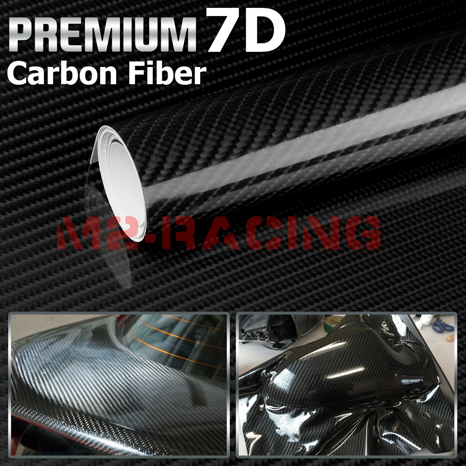 12" x 60" 7D Premium Hi Gloss Black Carbon Fiber Vinyl Wrap Bubble Free Release 