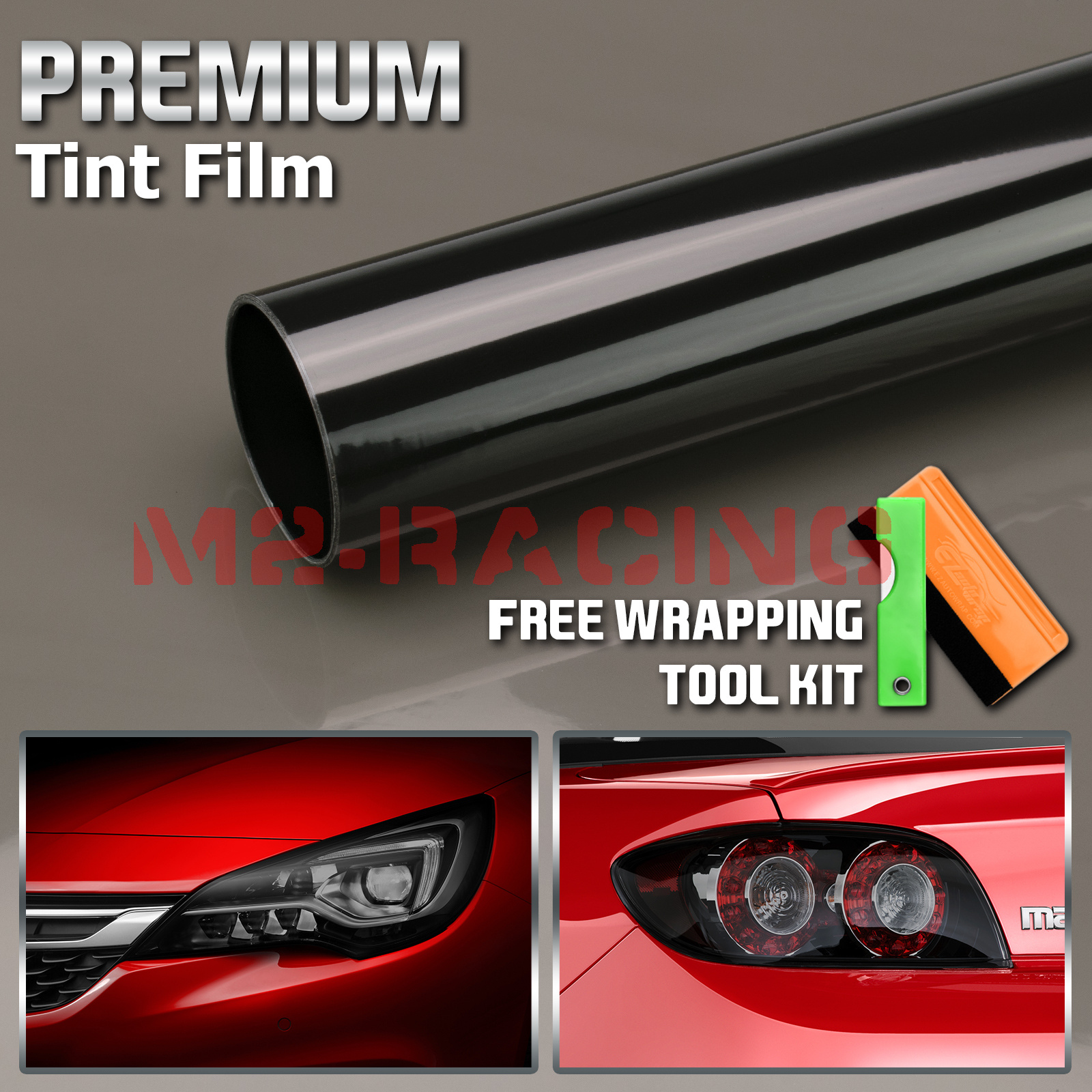 *12/"x24/" Cateye Style Light Black Smoke Tint Headlight Taillight Fog Light Film