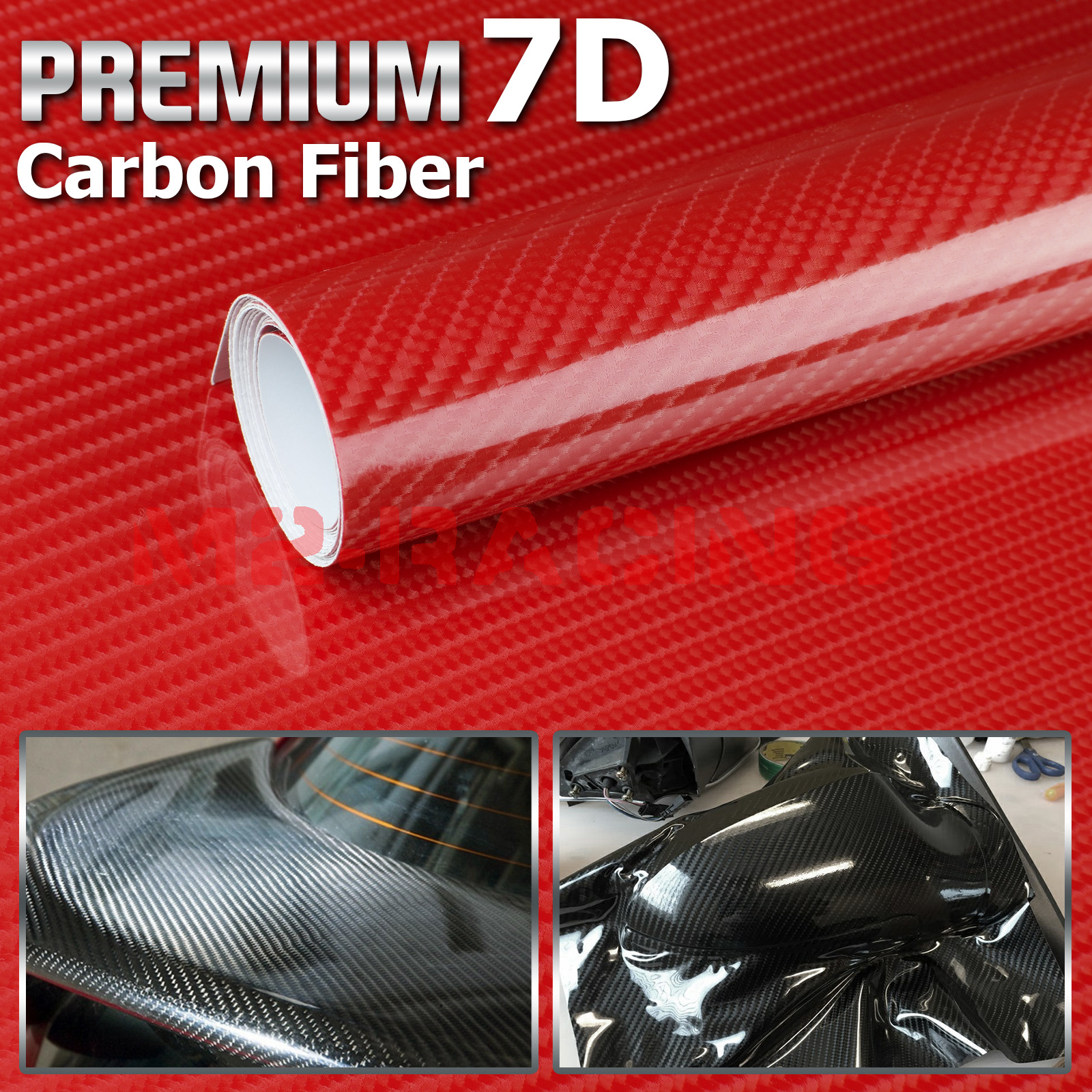 *48"x60" 7D High Gloss Silver Carbon Fiber Vinyl Wrap Bubble Free Air Release 6D