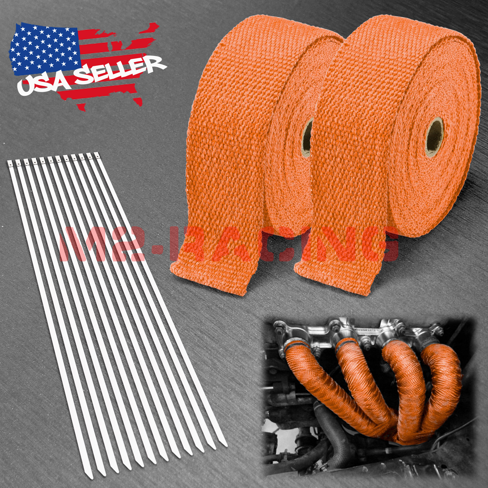 2 Rollx2" 50FT Orange Exhaust Thermal Wrap Manifold Header Isolation
