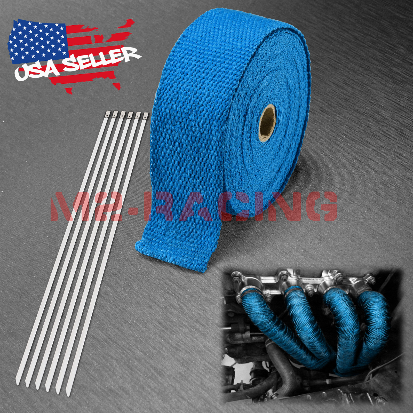 Blue Exhaust Pipe Insulation Thermal Heat Wrap 2" x 50' Motorcycle