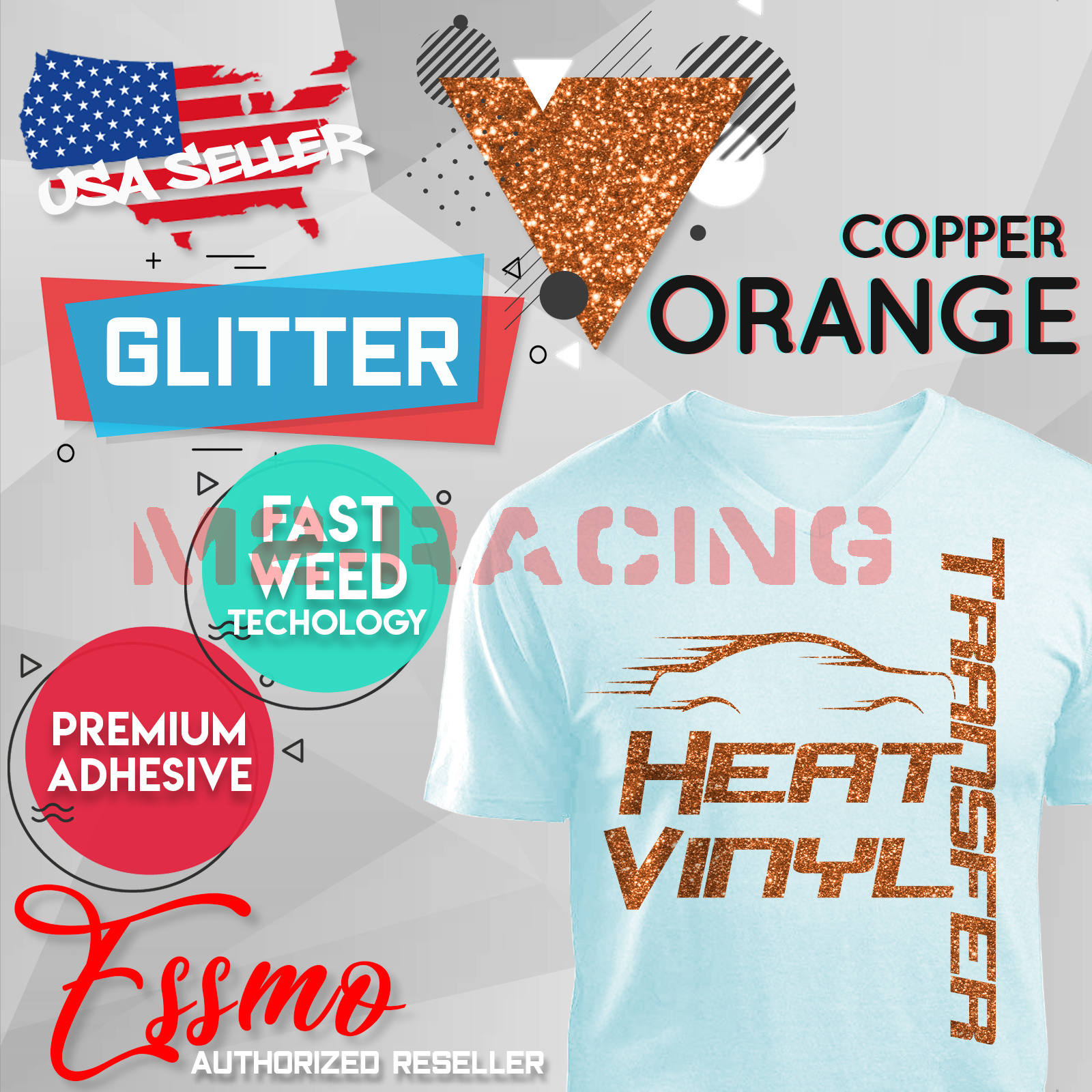 Copper Orange Glitter Heat Transfer Vinyl HTV T-Shirt 20/" Iron Heat Press DG10