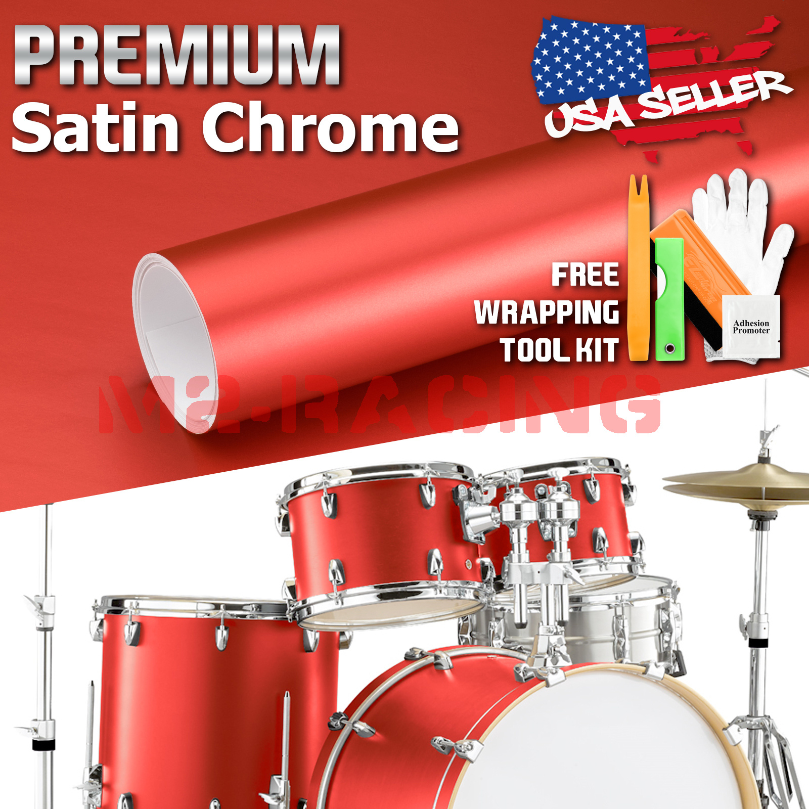 Drum Wrap Vinyl Kit Satin Chrome For Snare Kick Bass Tom WMP Shell Skin