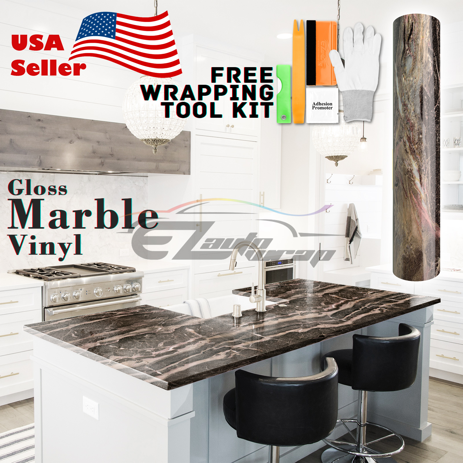 Gloss Black Marble Granite Vinyl Wrap Sticker Wallpaper Home