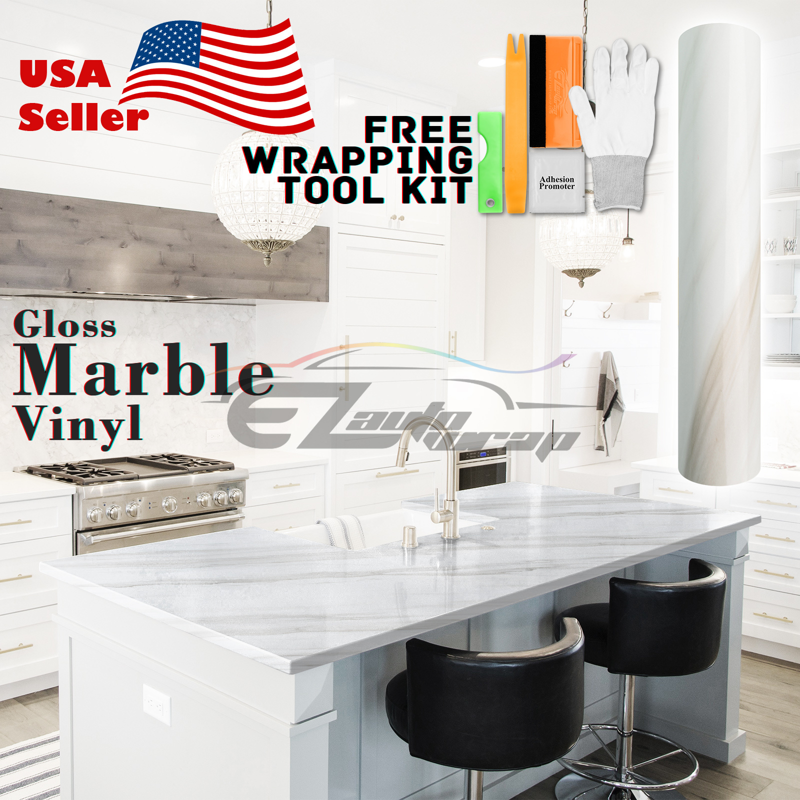 *Premium Gloss Marble Granite Look Vinyl Wrap Contact Paper Home Kitchen #D01