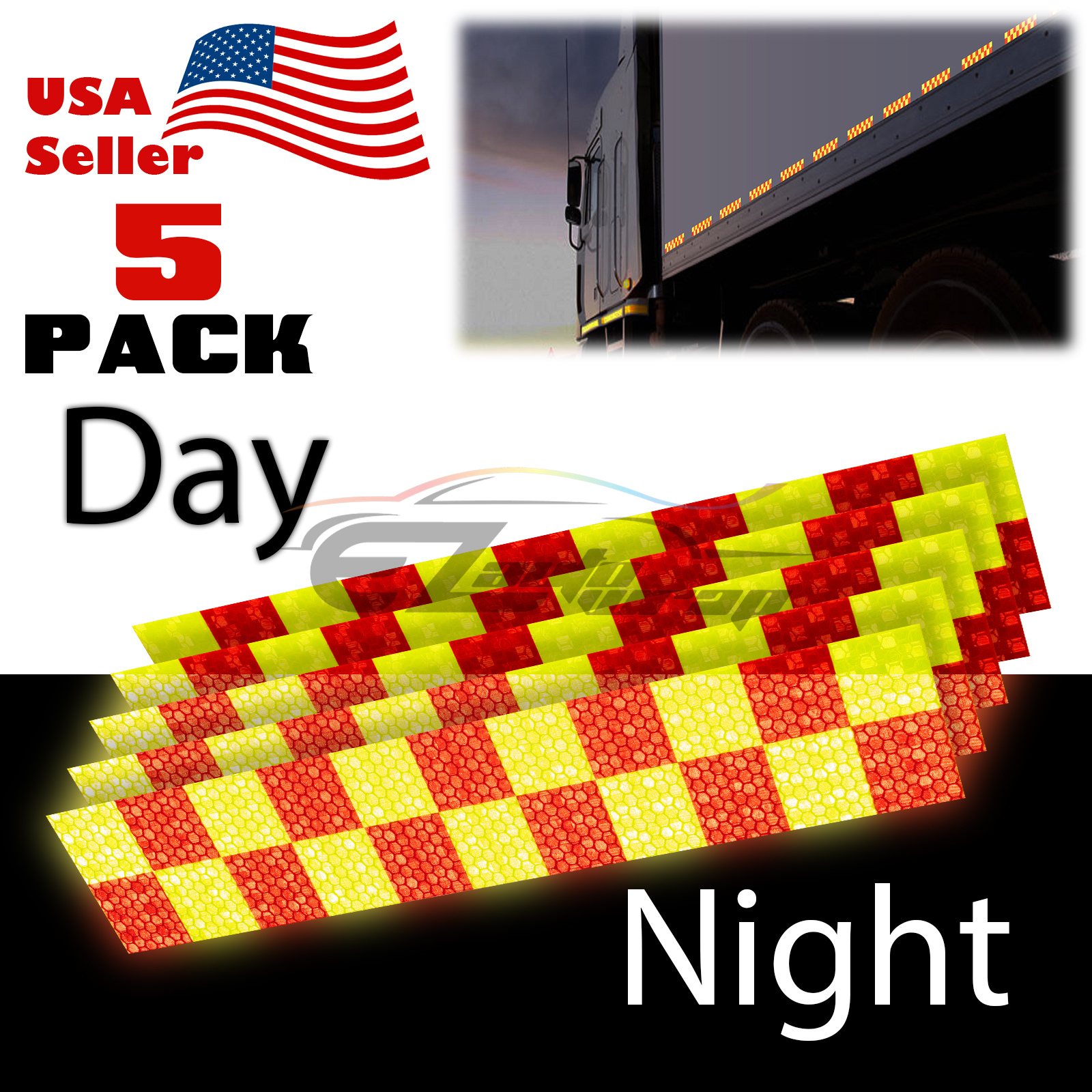 Red & Neon Yellow Safety Reflective Checker Flag Sticker Stripe Warning Mark