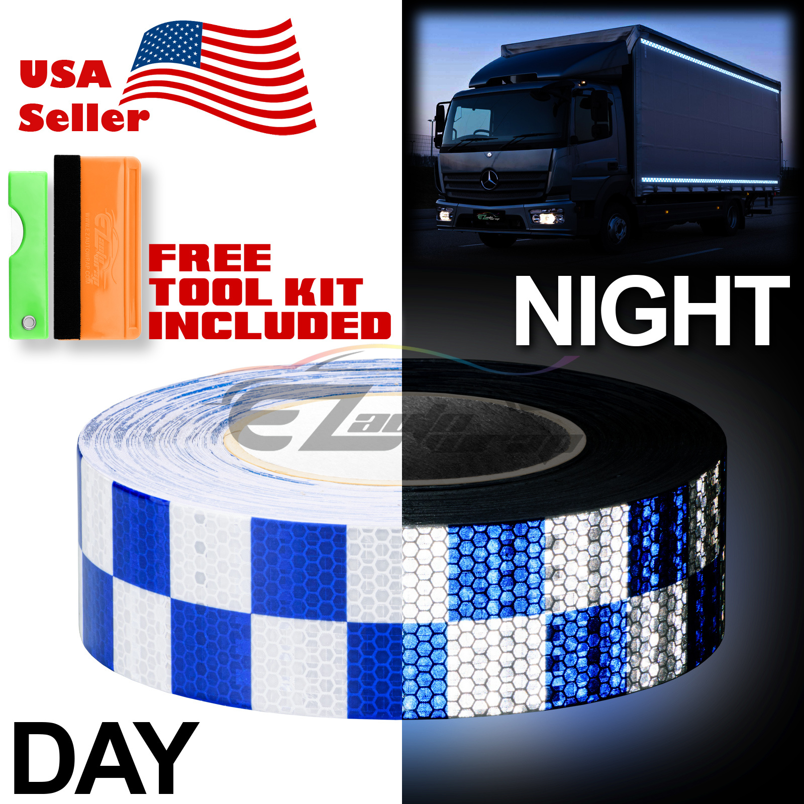 Blue White Checker Conspicuity Tape 2"x120' Reflective Safety Truck