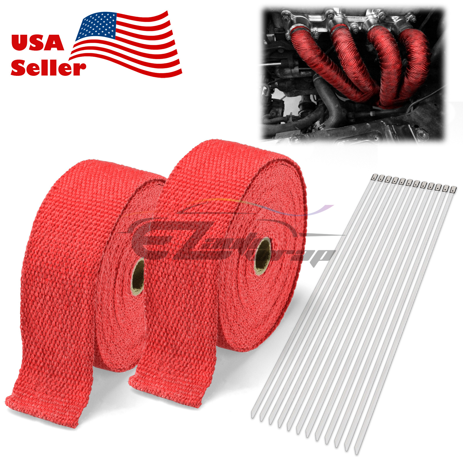 2 Rollx2" 50FT Red Exhaust Thermal Wrap Manifold Header Isolation Heat