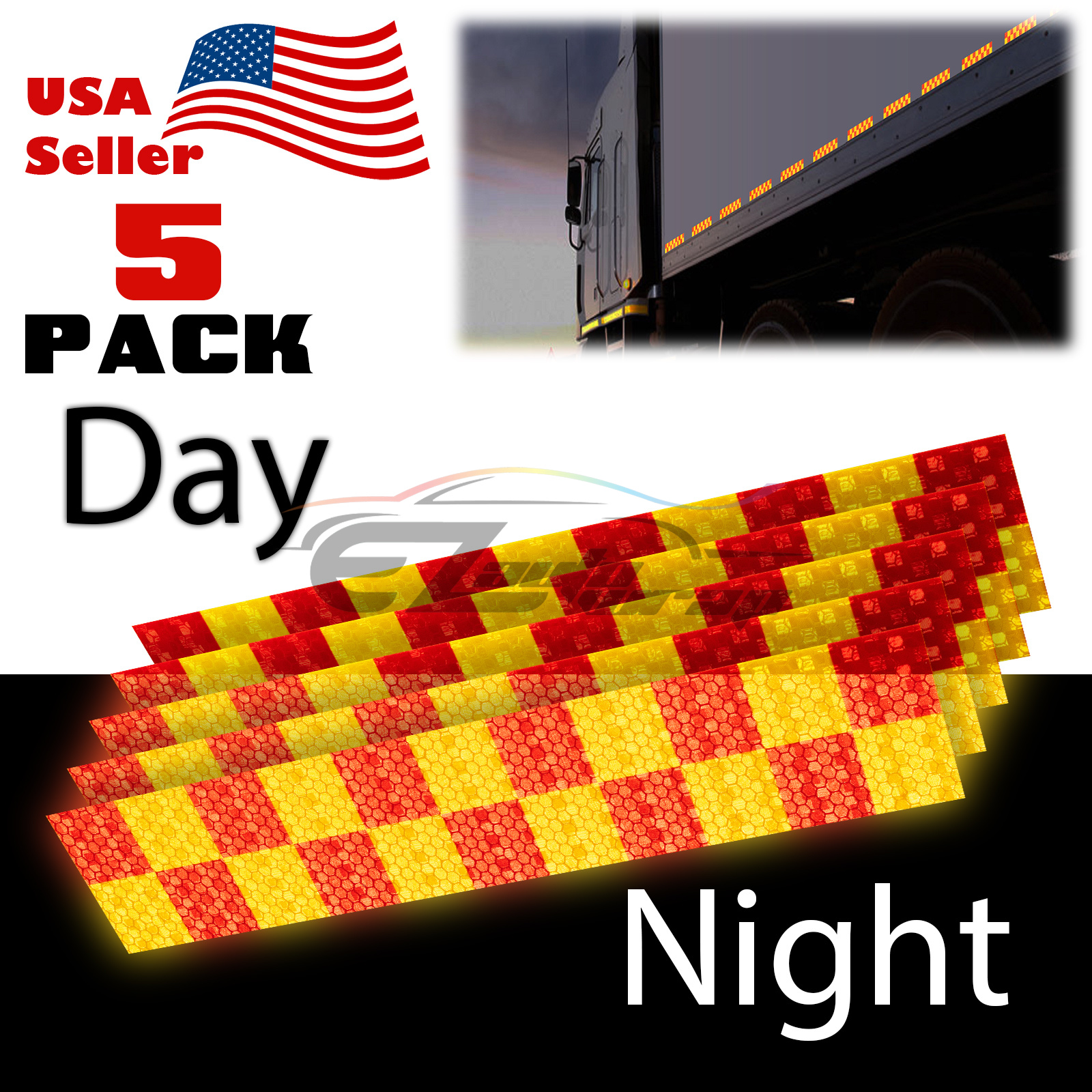Red & Golden Yellow Safety Reflective Checker Flag Sticker Stripe Warning Mark
