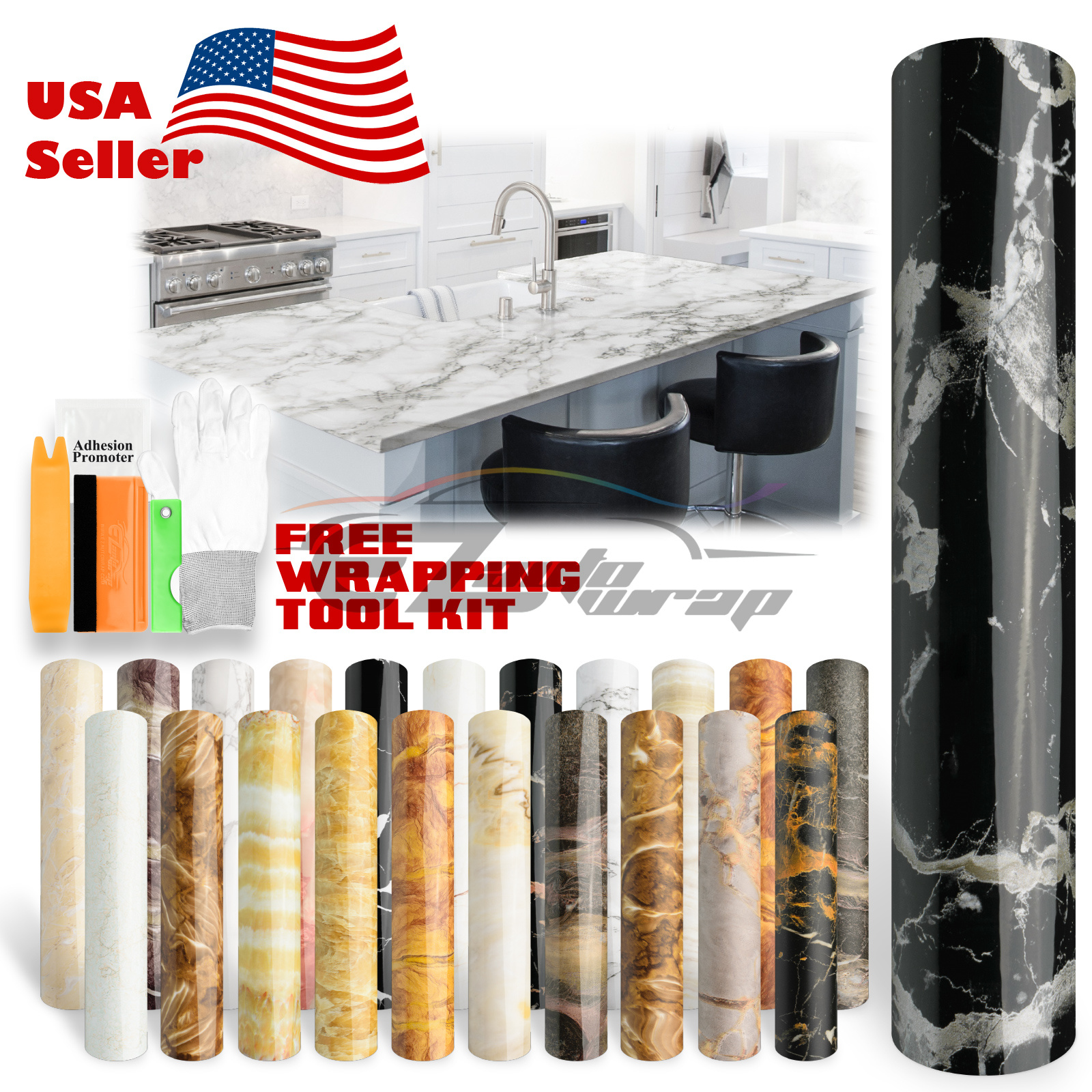 Gloss / Matte Marble Granite Effect Vinyl Wrap Self Adhesive Counter