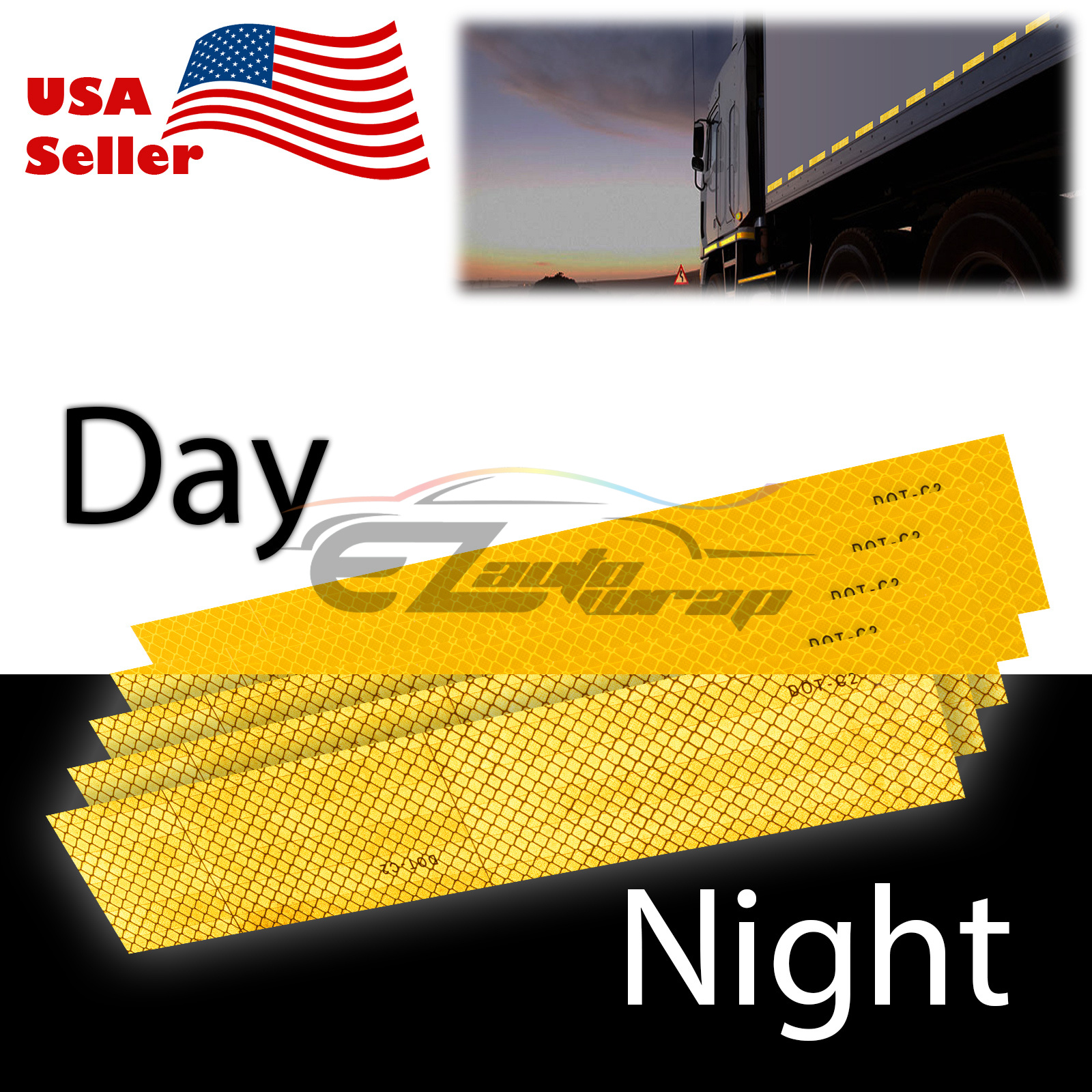 Neon Yellow DOT-C2 Conspicuity Reflective Tape Strip 1 Foot Safety Warning RV