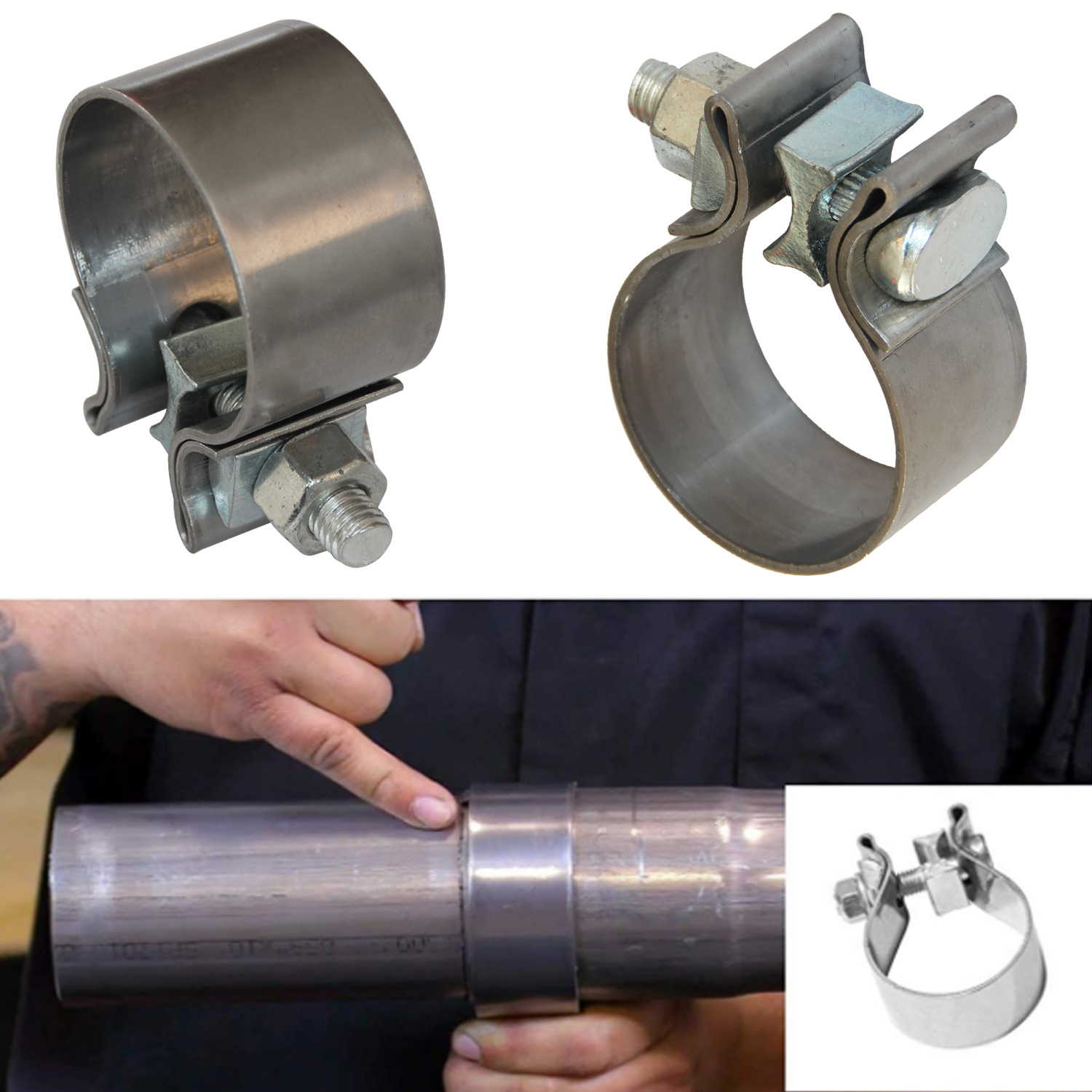 1.75” Exhaust Narrow Band Seal Clamp 2PCS Muffler Pipes Connect