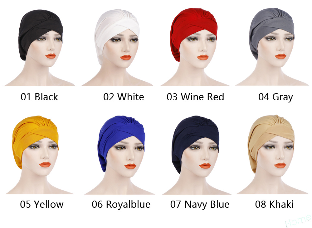 Women Frontal Cross Stretch Turban Hat Hair Loss Cover Night Sleep
