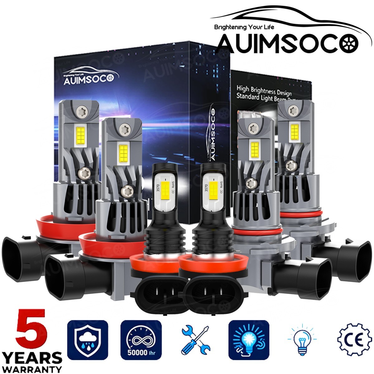 For Chevy Cruze 2016-2019 6x 6000K LED Headlights High+Low+Fog Lights Bulbs Kit