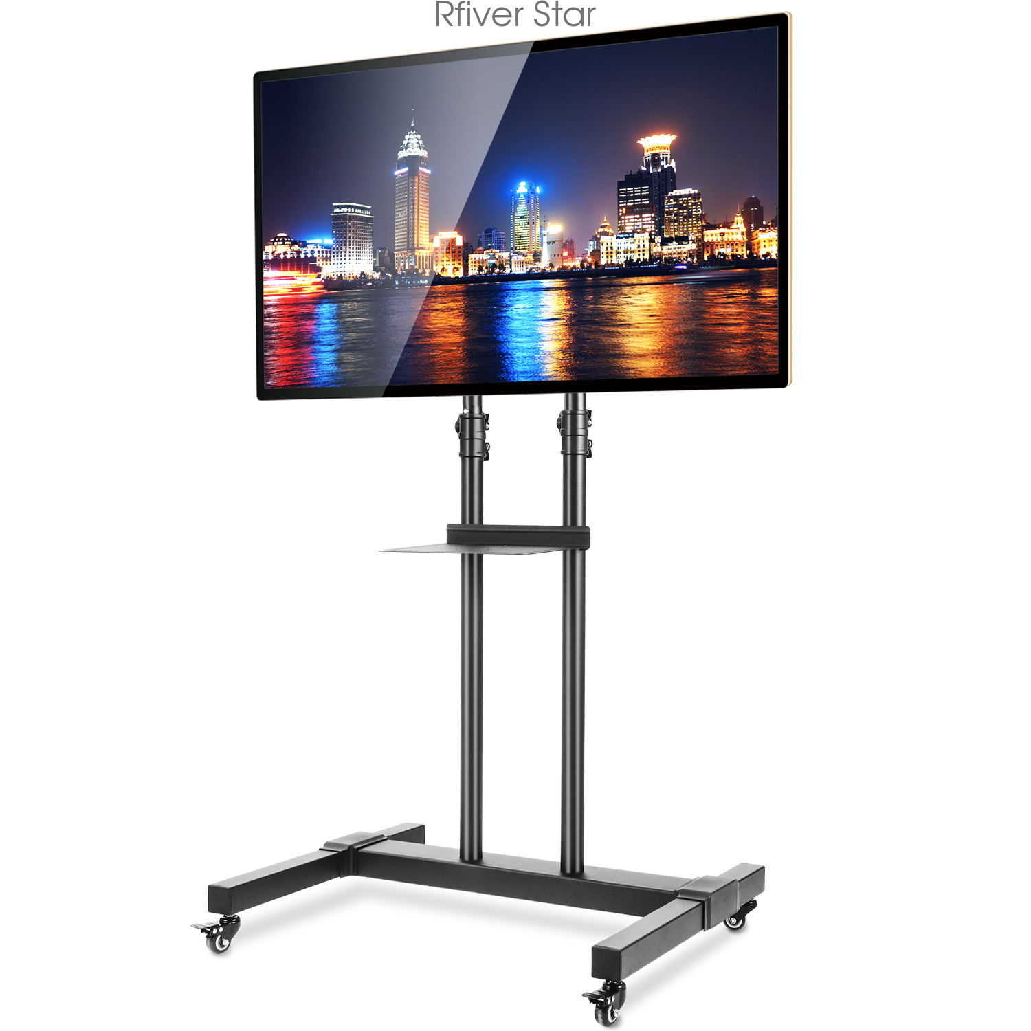 Floor Tv Stand Rolling Cart With Mount And Lockable Caster Wheels For 