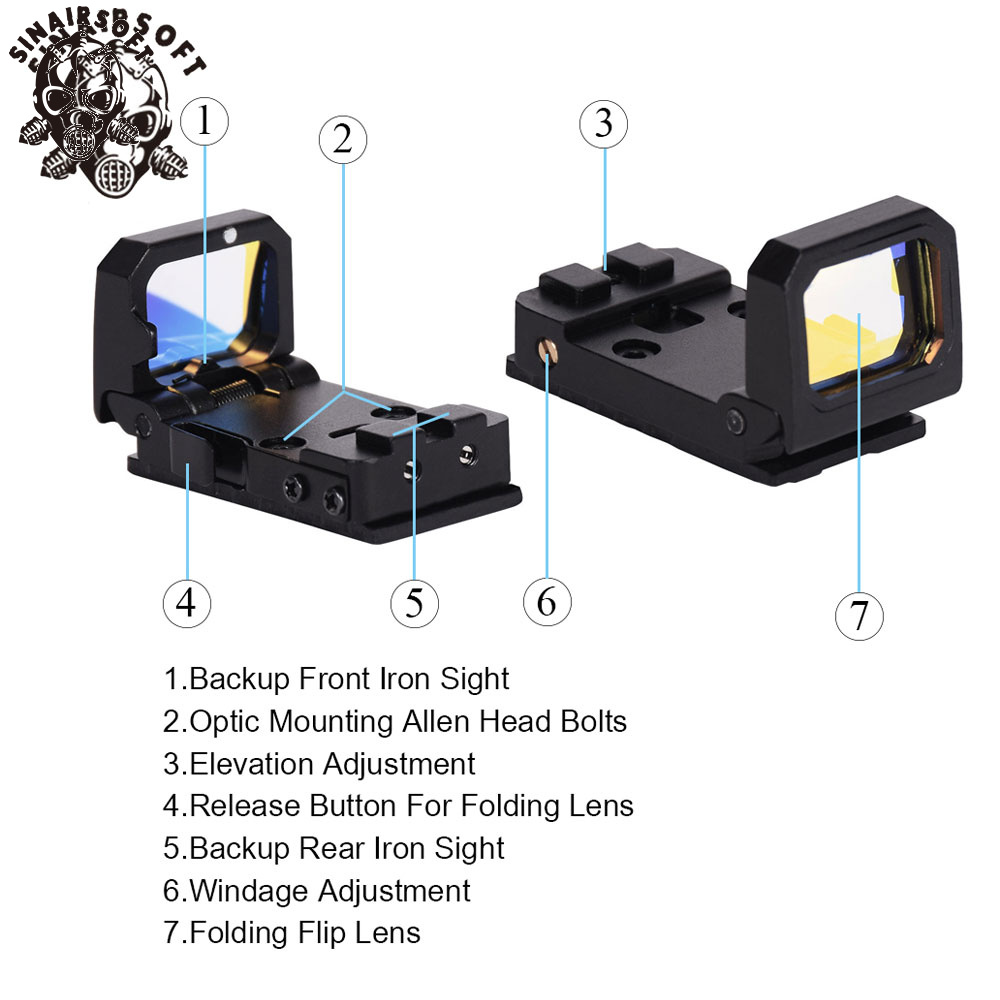 Tactical Flip Red Dot RMR Holographic Reflex Sight Airsoft Pistol Black