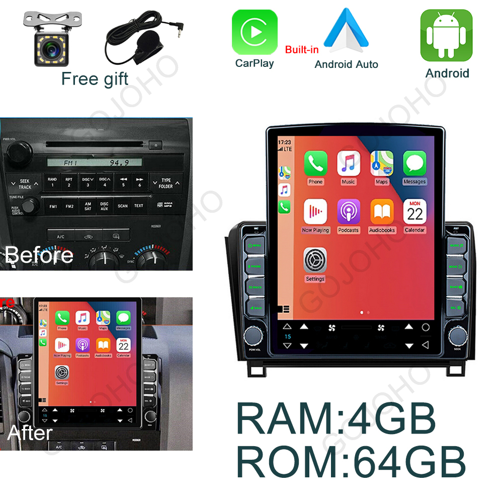 Stereo Radio For Toyota Tundra 07-13 Sequoia 08-19 Carplay Android15 Sat Nav 64G