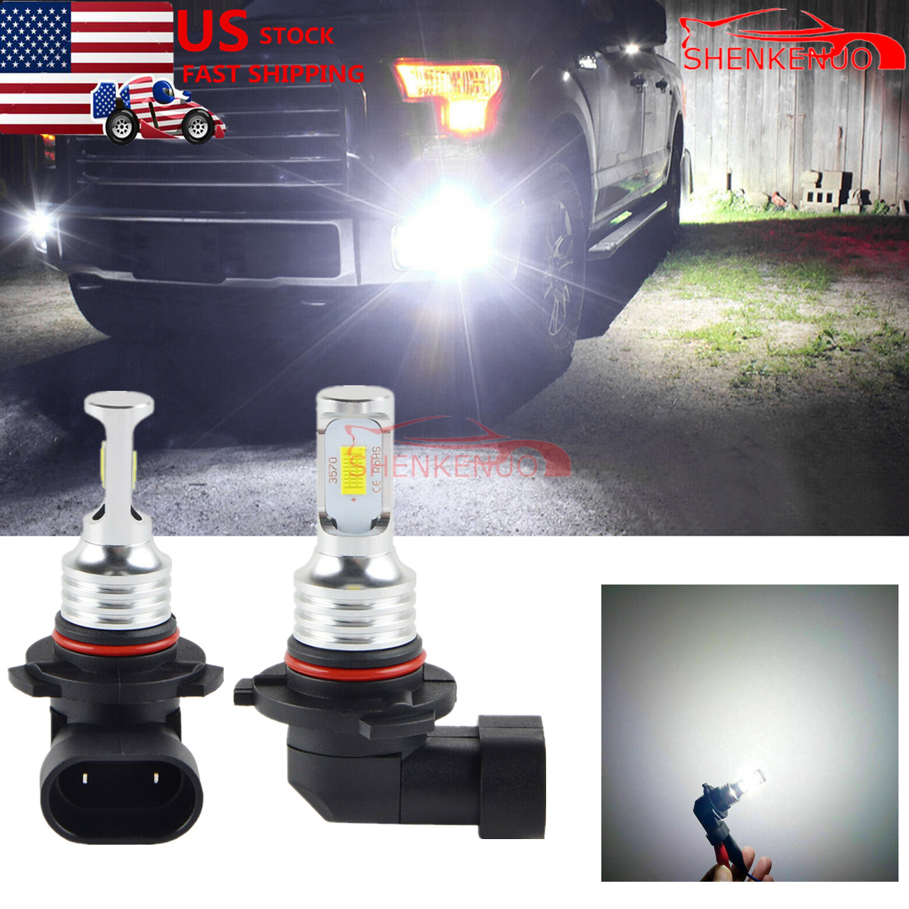 For Ford F150 F250 F350 Super Duty 2x 100W 6000K White LED Fog Lights Bulbs Kit