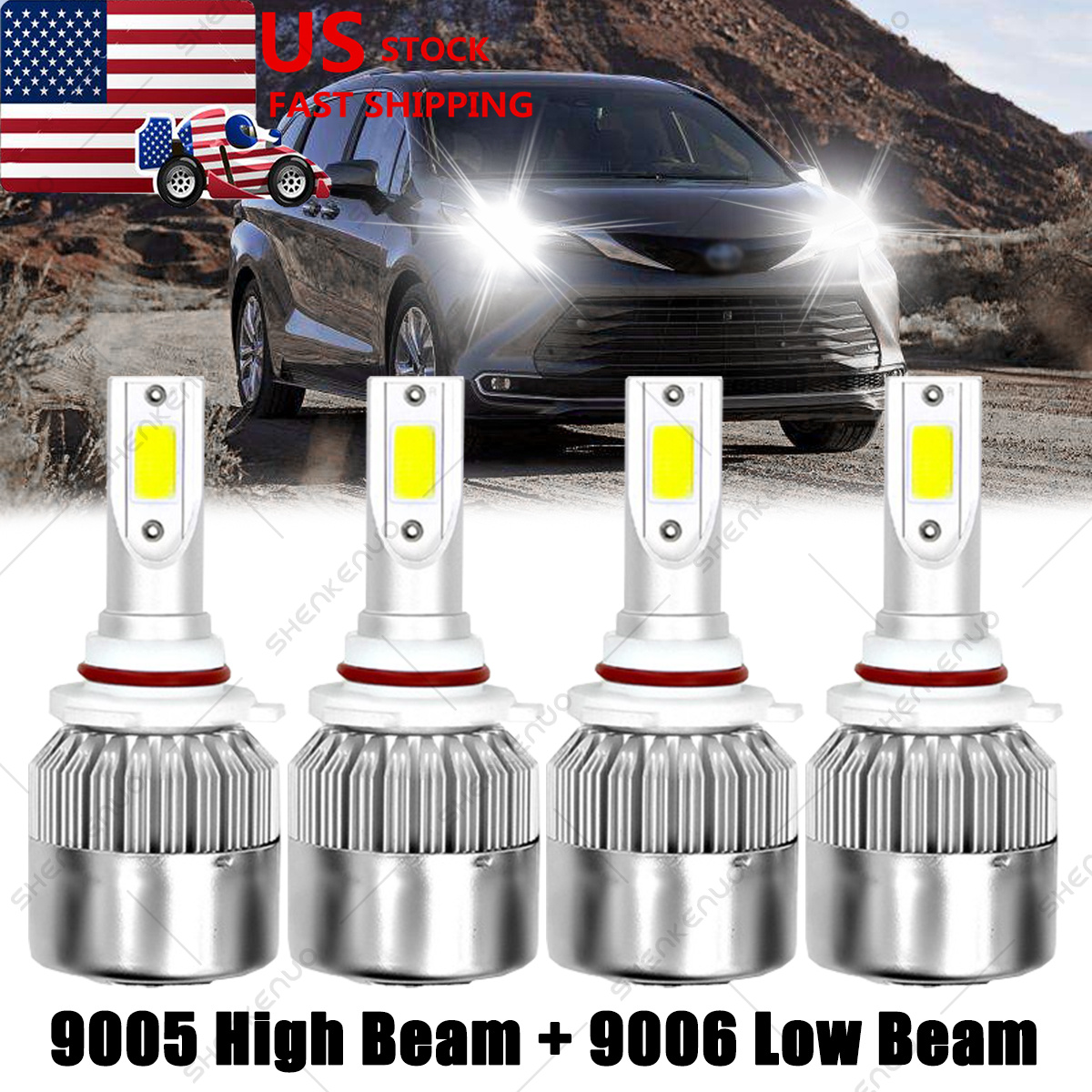 4 Sides H11 LED Headlight Kit White Low Beam Bulbs For 2011-2016 Toyota Sienna 