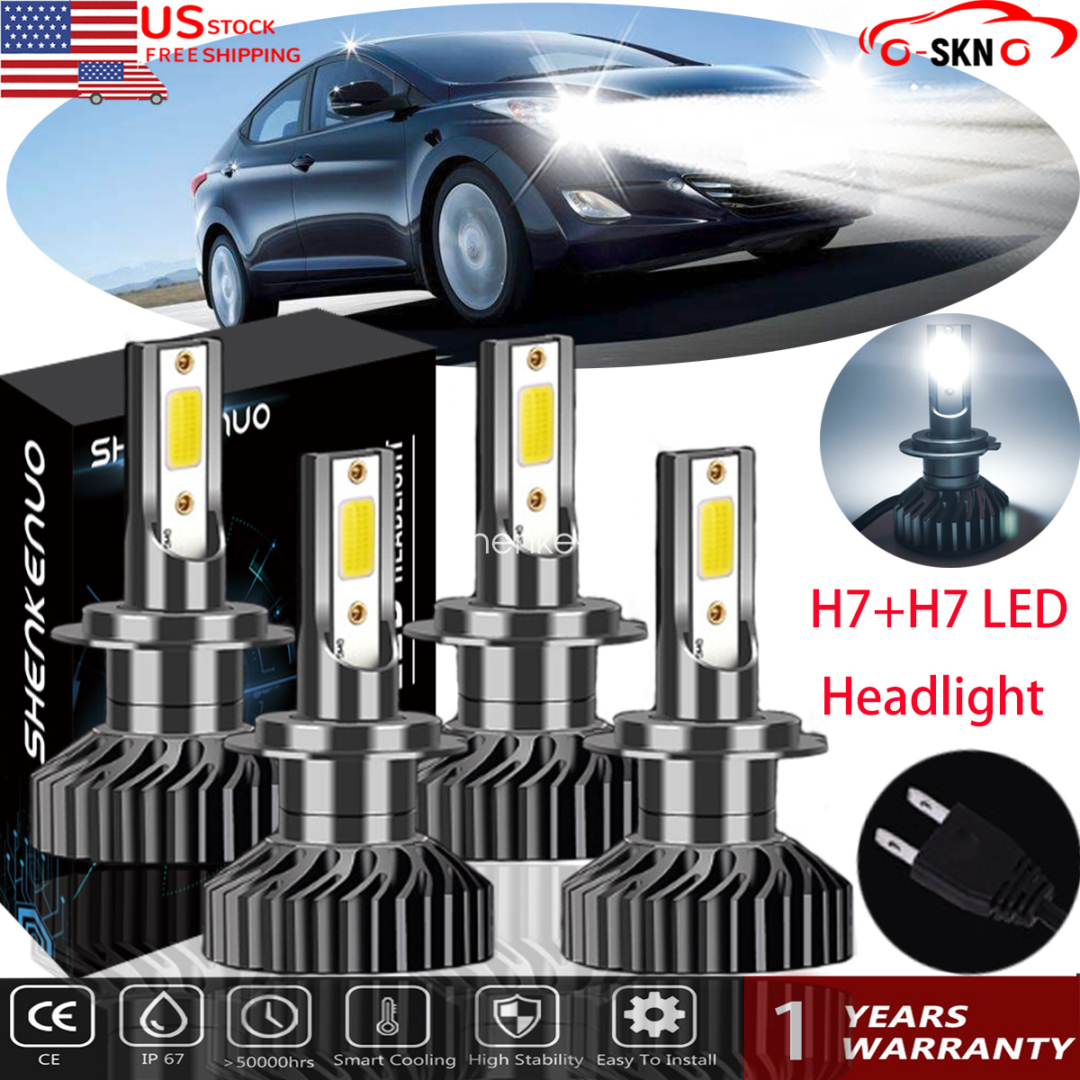 4X H7+H7 LED Headlight Bulb HighLow Beam S2 For Hyundai