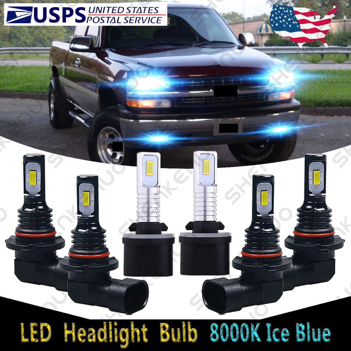 フローライト【C-968】 For Chevy Silverado 1500 2500 99-02 8000K Front LED Headlight Bulb