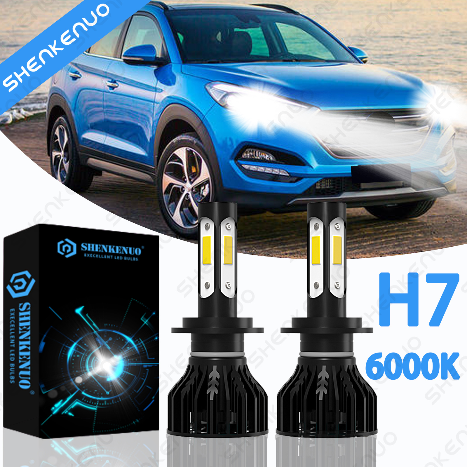2pcs H7 LED Headlight High/Low Beam Bulbs 6000K K9 For HYUNDAI Tucson