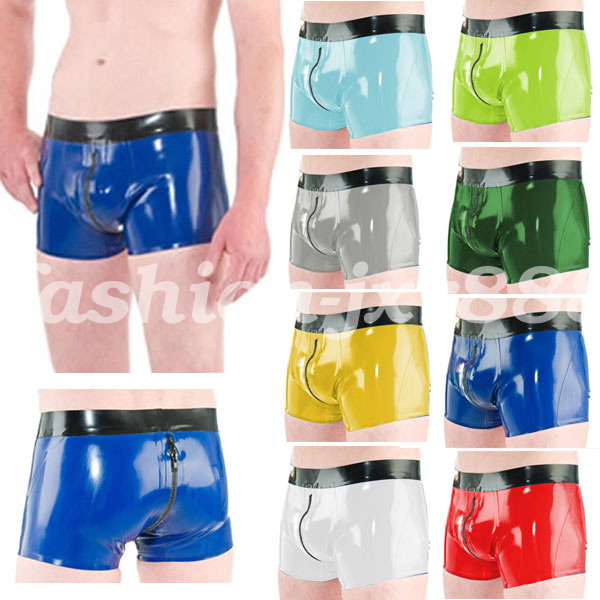 100% Pure Latex Boxer Shorts Men White Waist Underwear 0.4mm Rubber Size S-XXL