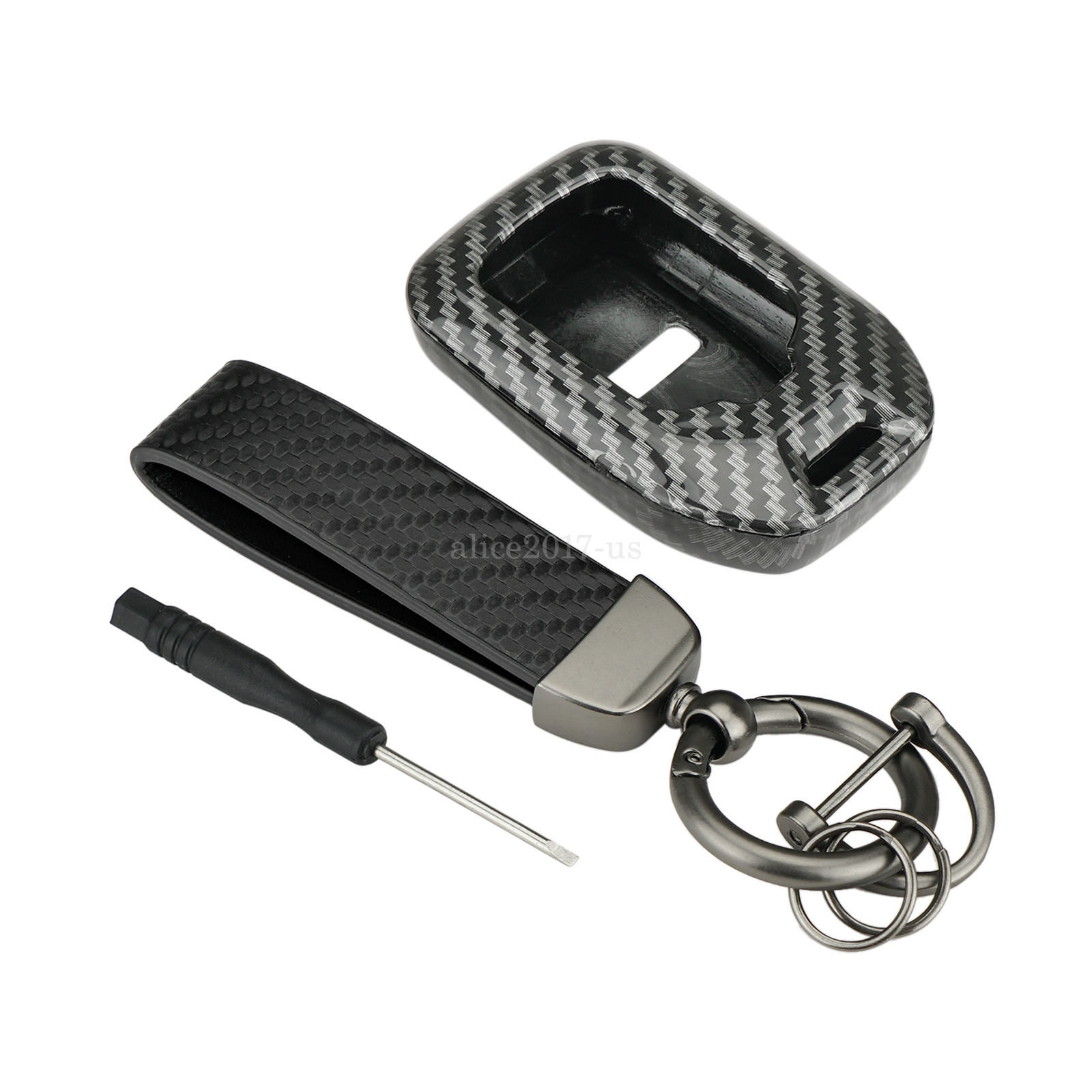 thumbnail image 2 of Carbon Fiber Key Fob Cover Case For 2019-2020 Chevy Silverado 1500, 2500, 3500 – With Keychain & Tool 2 of 6