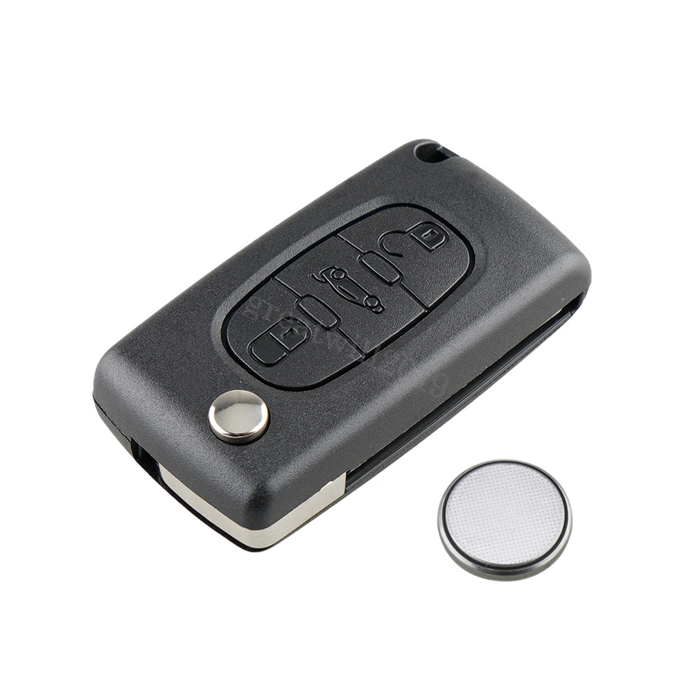 3 Button CE0536 Flip Key Case Fob & CR1620 Battery For Peugeot 207 308