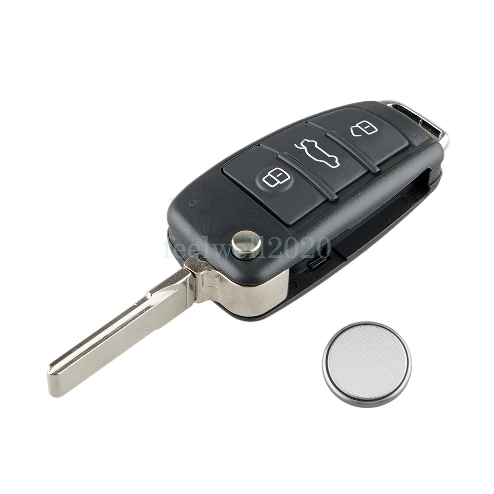 Flip Car Remote Key Fob Case 3 Button + Battery For Audi A3 A4 A6 A8 Q7 TT S3 S6 eBay