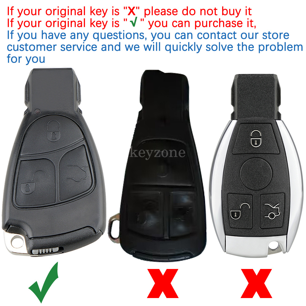 PARTMASTER 3-Button Car Key Fob Shell Replacement For Mercedes-Benz – Black
