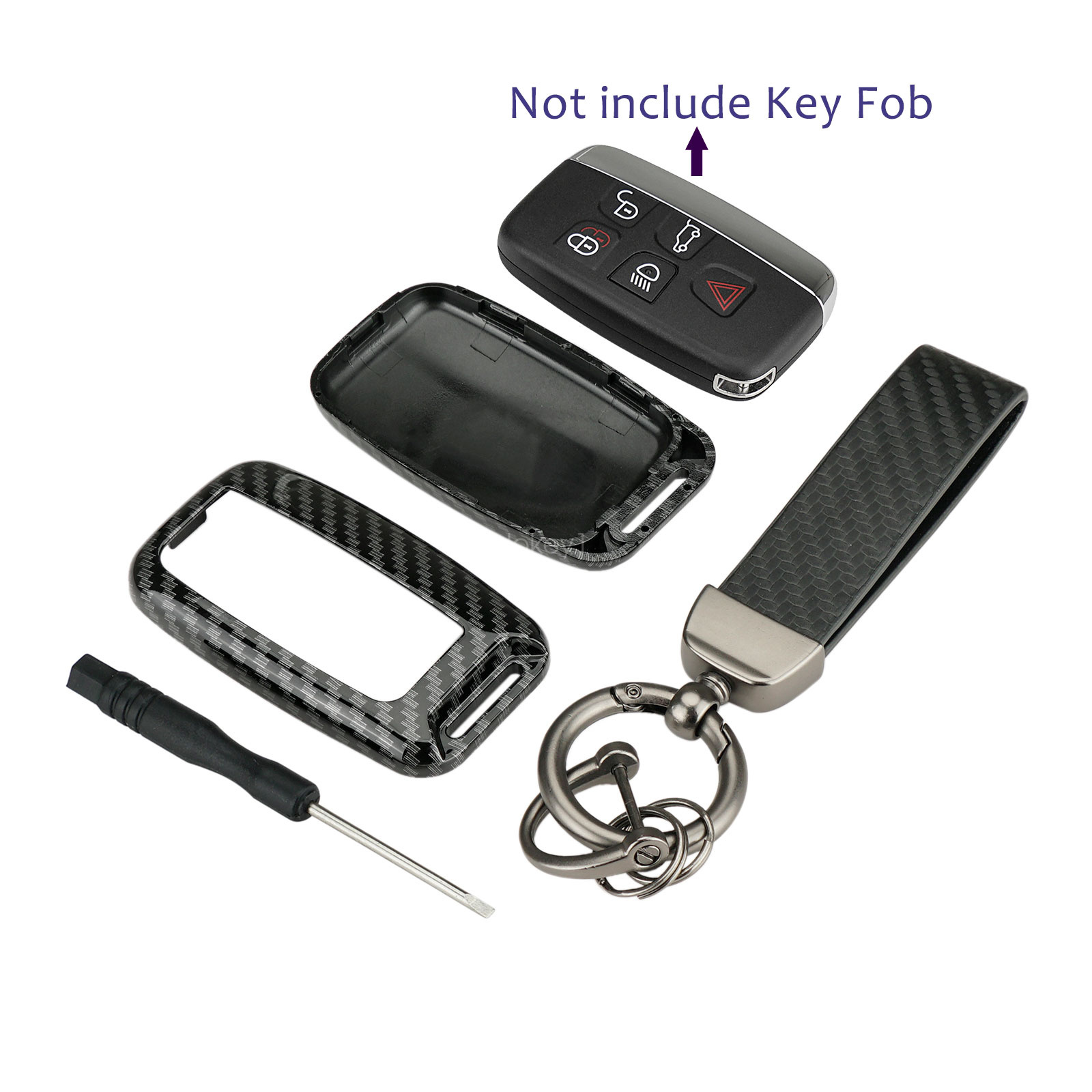 thumbnail image 2 of Carbon Fiber Look Key Fob Cover With Keychain For Land Rover & Jaguar – Protective Case 2 of 5