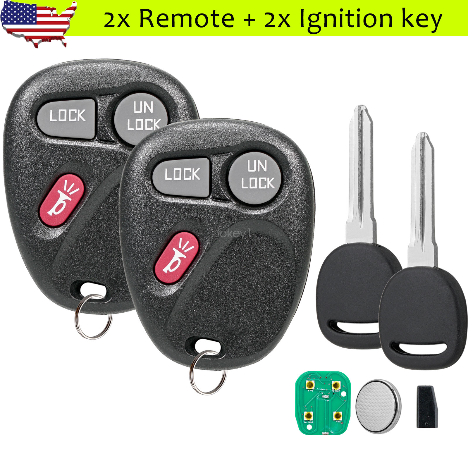 2 For 1999 2000 2001 Chevrolet Silverado 1500 2500 3500 Remote Fob  +Ignition Key | eBay