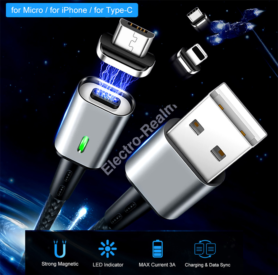 Main Photo 1 for Magnetic 3.0A Lightning/Type C/Micro Fast Charging Charger Cable iPhone Samsung