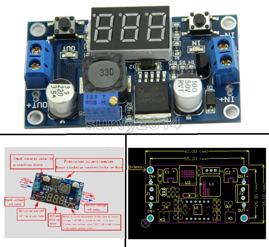 LM2596 Buck Step-down Power Converter Module DC 4.0~40 to 1.3-37V LED