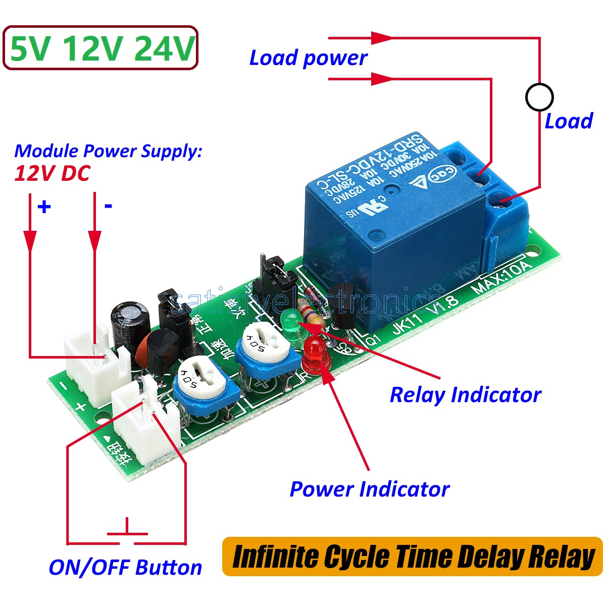DC 5V/12V/24V Infinite Cycle Delay ON OFF Timing Timer Relay Switch Loop Module