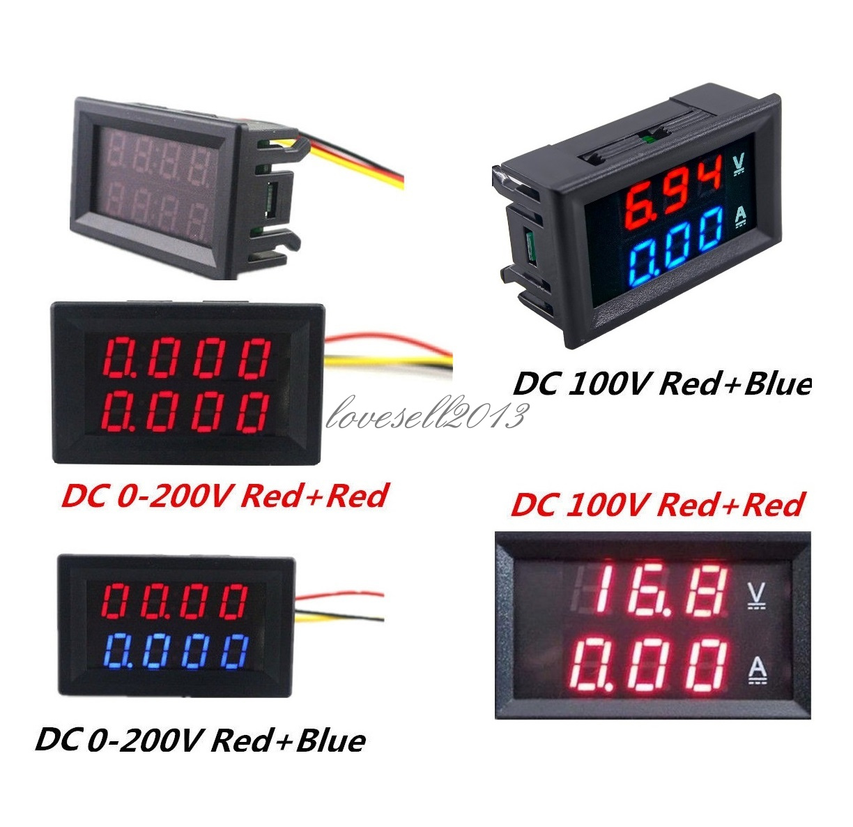 Dc 0 0v 100v 10a 3 4 Bit Voltmeter Ammeter Red Red Red Blue Led Amp Wires Electronic Components Semiconductors Electrical Equipment Supplies